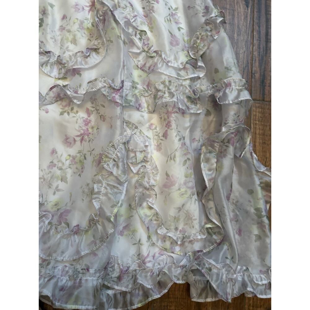 Altar'd State Floral Chiffon Maxi Dress Long Lace-Up Ruffle Womens Size L - Picture 4 of 8